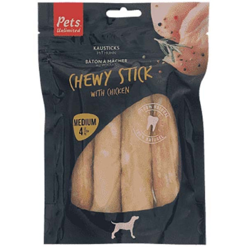 Pets Unlimited Chewy Sticks Chicken Medium 4pc 100g